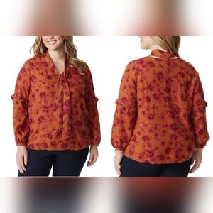 Jessica Simpson Penelope Botanical Pebbles Blouse in Glazed Ginger Size 3X NWT
